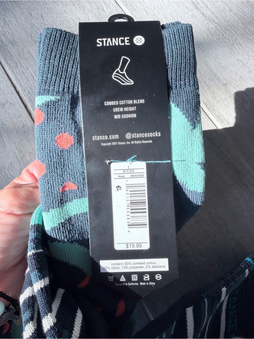 Stance Men's Casual Crew Socks - Teal, Black & Coral Accents - Picture 3 of 3
